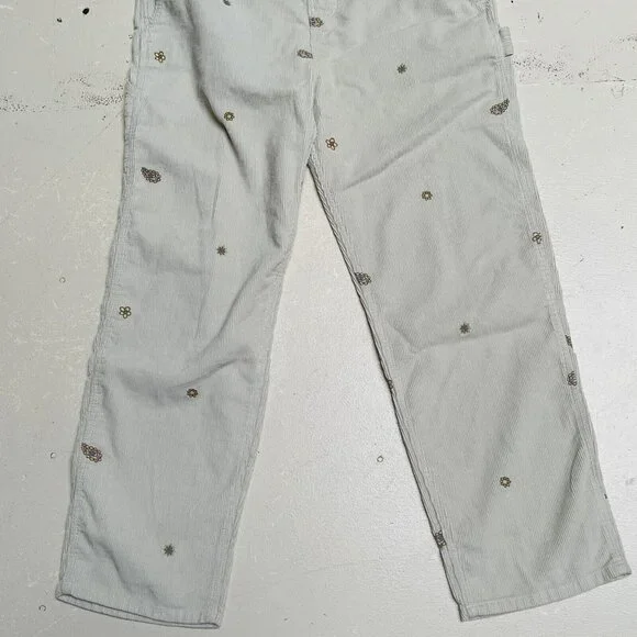 Vans Overalls Womens Medium Corduroy Floral Emroidered Ground Work Skate Party - Picture 2 of 12
